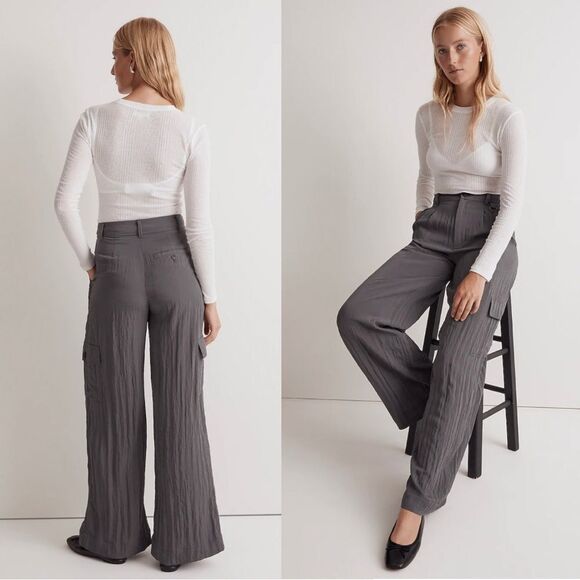 Madewell The Tall Harlow High Rise Wide-Leg Cargo Trouser Pant Gray Size 0 NM358 - Picture 1 of 15